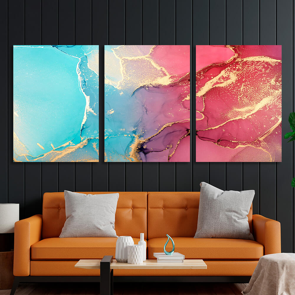 Modular red and turquoise abstract Multi Panel Canvas Wall Art Print