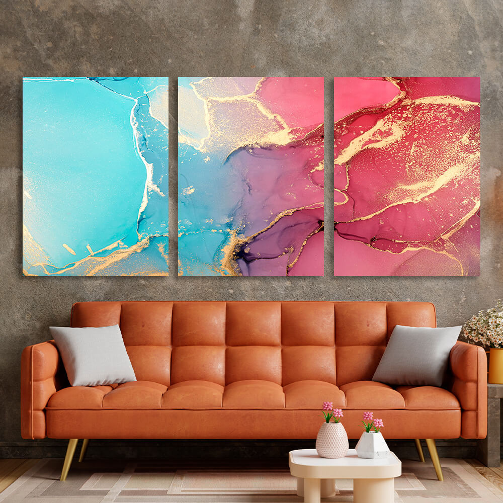 Modular red and turquoise abstract Multi Panel Canvas Wall Art Print