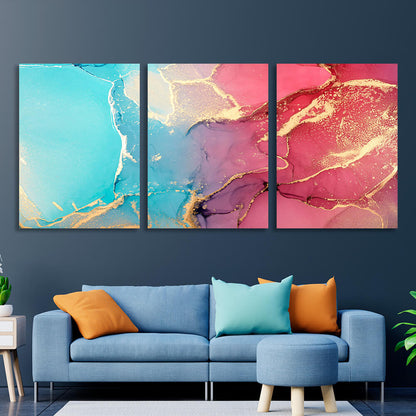 Modular red and turquoise abstract Multi Panel Canvas Wall Art Print