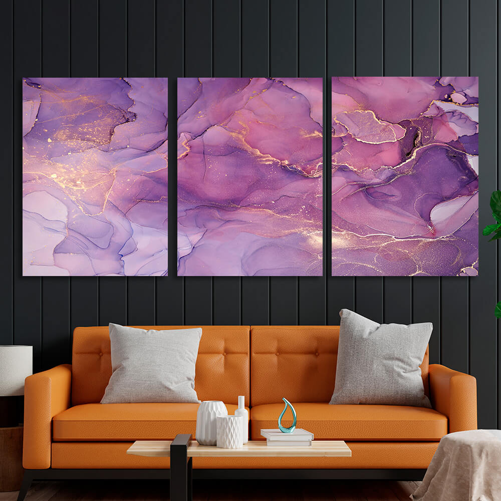 Modular pink and lilac abstract Multi Panel Canvas Wall Art Print