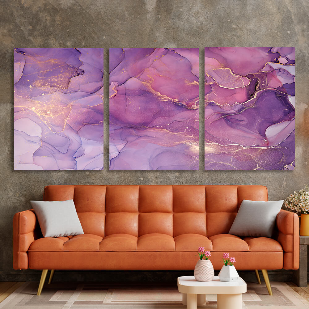 Modular pink and lilac abstract Multi Panel Canvas Wall Art Print