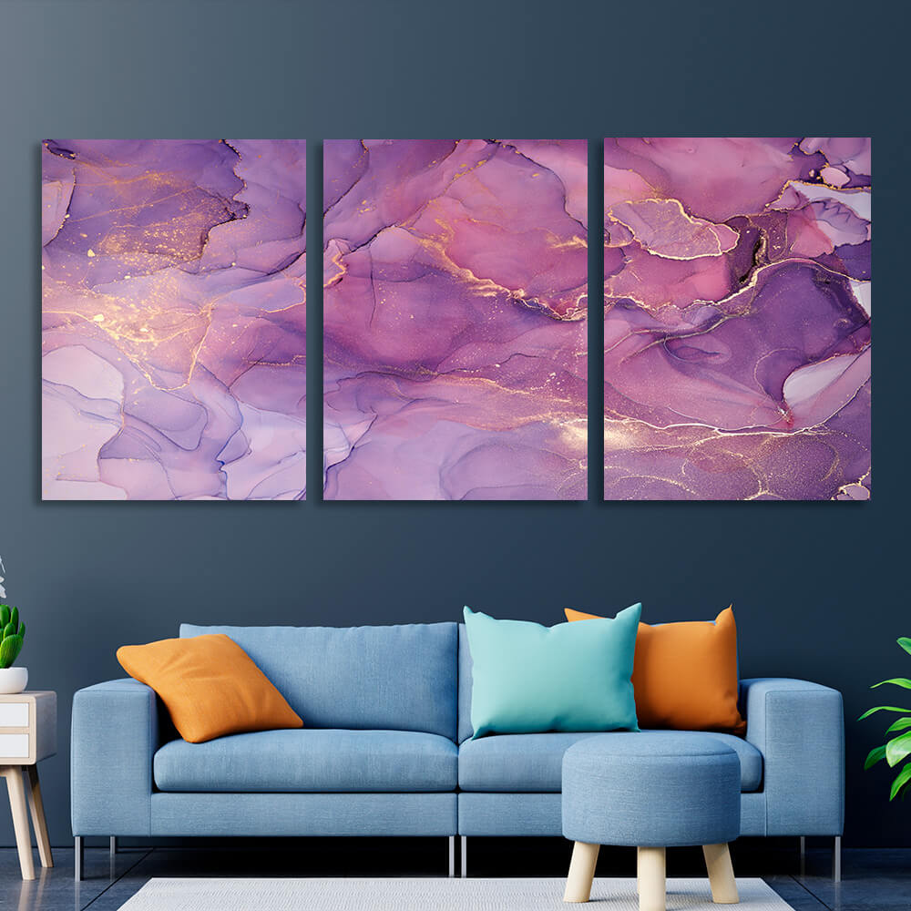 Modular pink and lilac abstract Multi Panel Canvas Wall Art Print