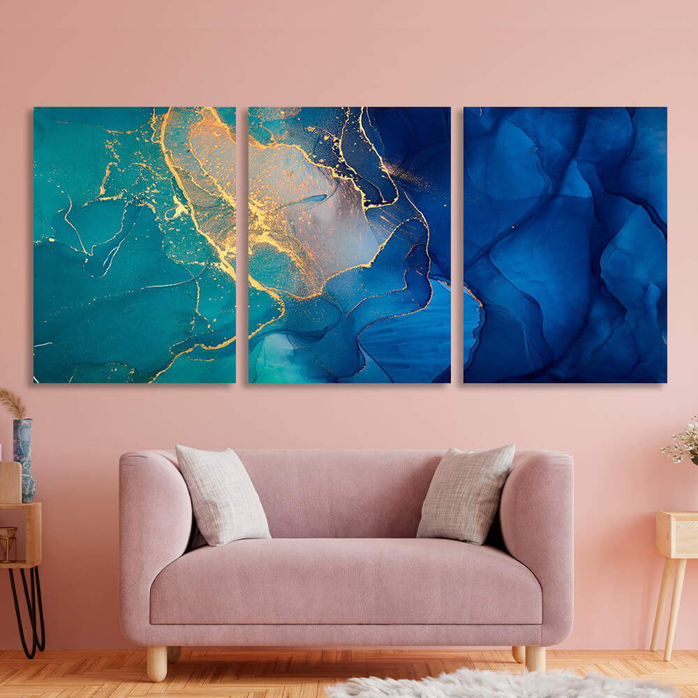 Modular blue-green abstract Multi Panel Canvas Wall Art Print