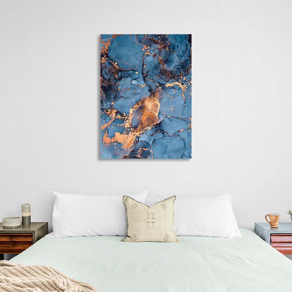 Blue and gold Abstraction Canvas Wall Art Print