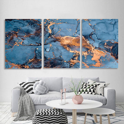 Modular blue and gold abstract Multi Panel Canvas Wall Art Print