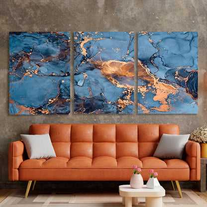 Modular blue and gold abstract Multi Panel Canvas Wall Art Print