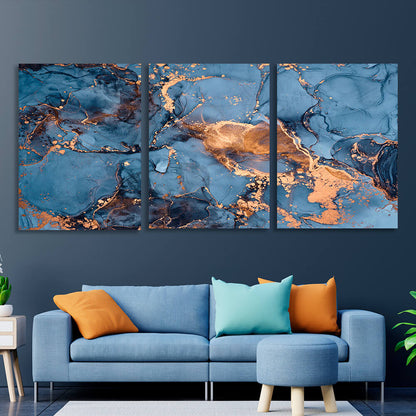 Modular blue and gold abstract Multi Panel Canvas Wall Art Print