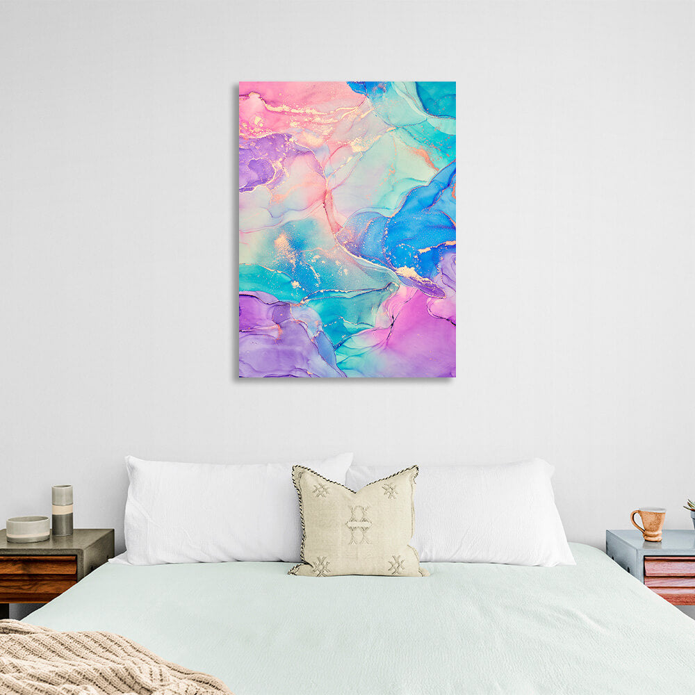 Pink and lilac abstract with blue and gold tones Abstraction Canvas Wall Art Print