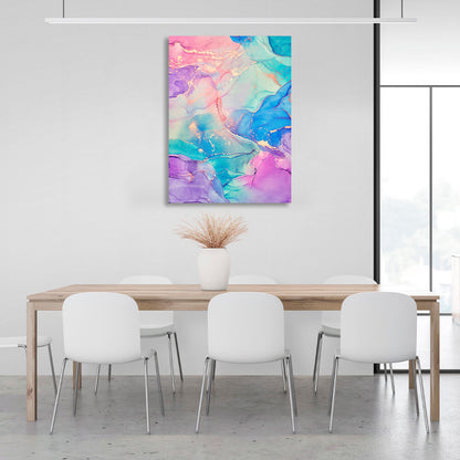 Pink and lilac abstract with blue and gold tones Abstraction Canvas Wall Art Print