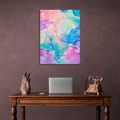 Pink and lilac abstract with blue and gold tones Abstraction Canvas Wall Art Print