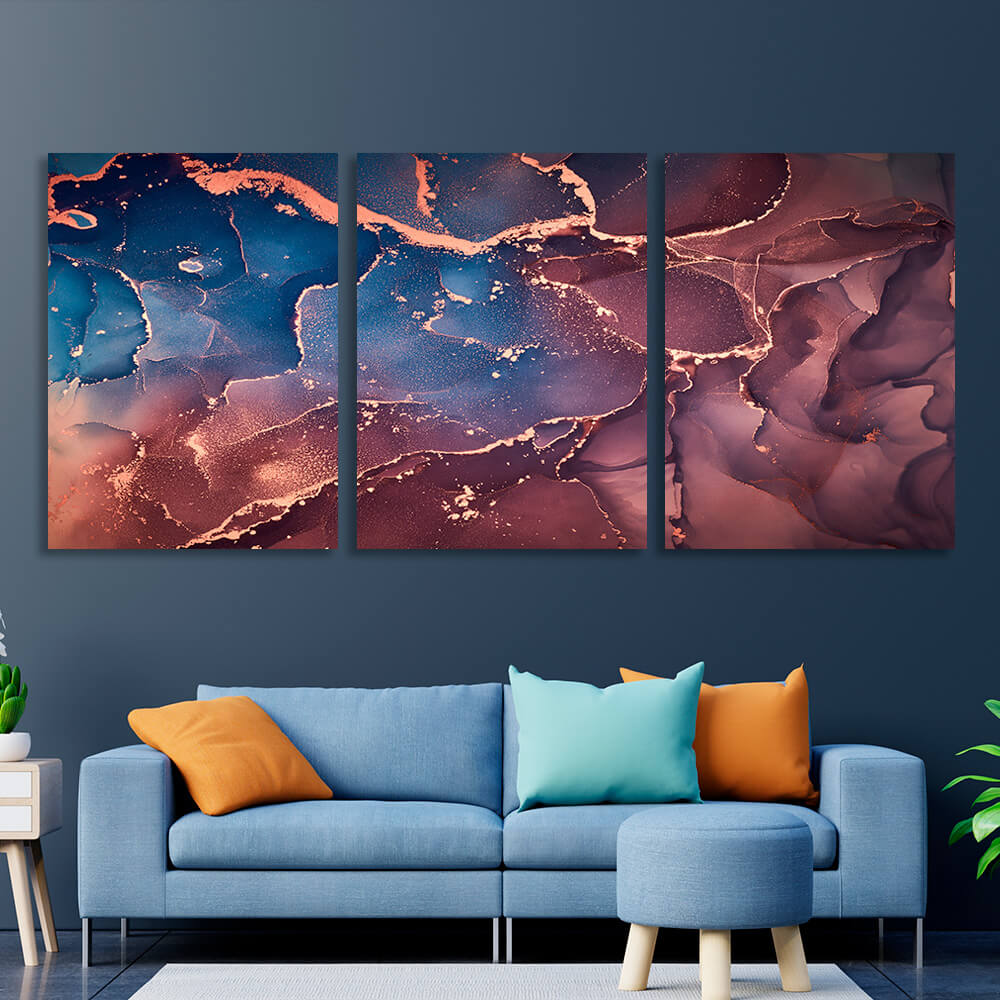 Modular burgundy and blue abstract Multi Panel Canvas Wall Art Print