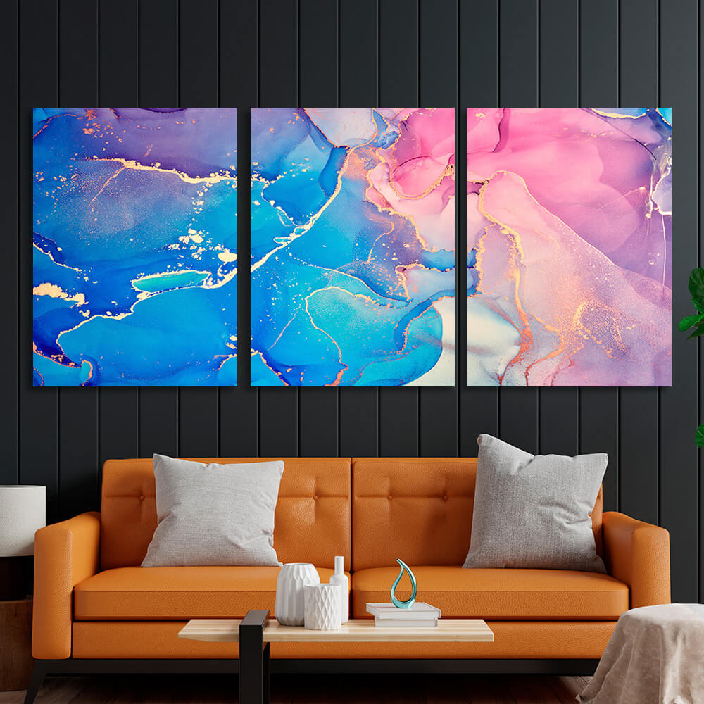 Modular blue and pink abstract Multi Panel Canvas Wall Art Print