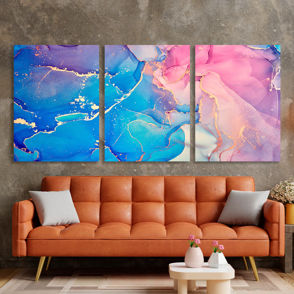 Modular blue and pink abstract Multi Panel Canvas Wall Art Print