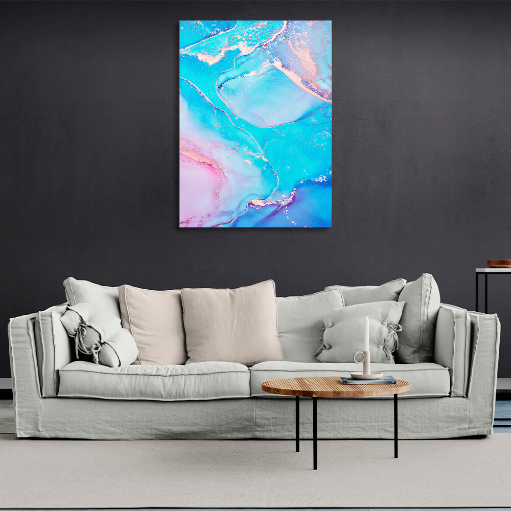 Turquoise blue with pink Abstraction Canvas Wall Art Print