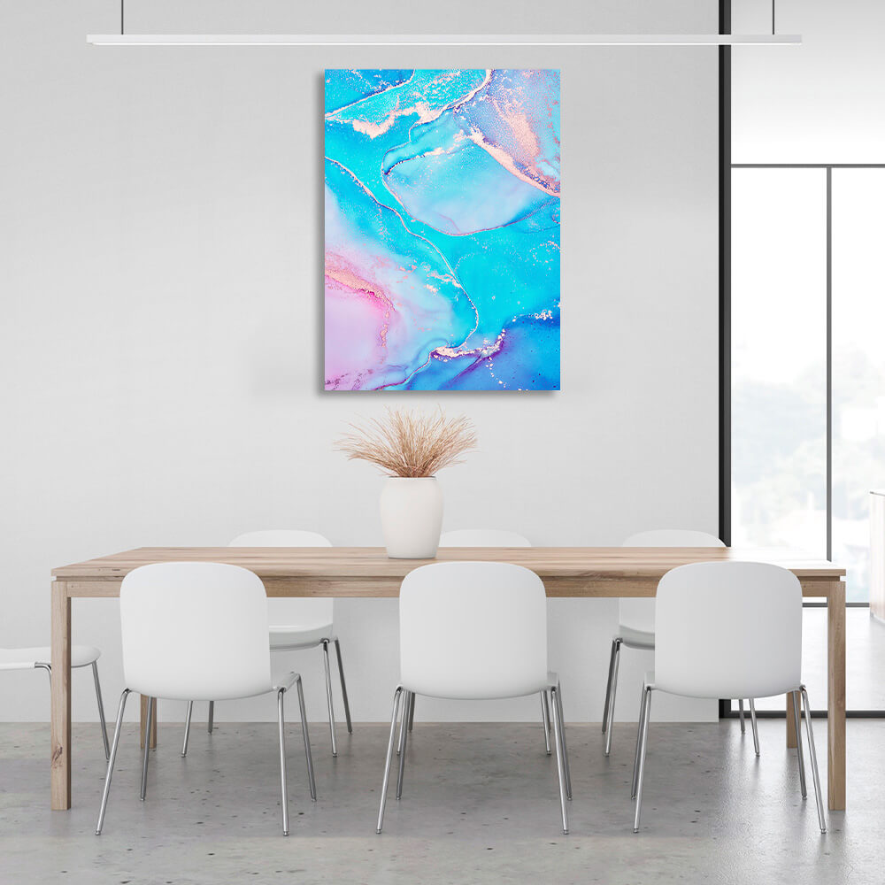 Turquoise blue with pink Abstraction Canvas Wall Art Print