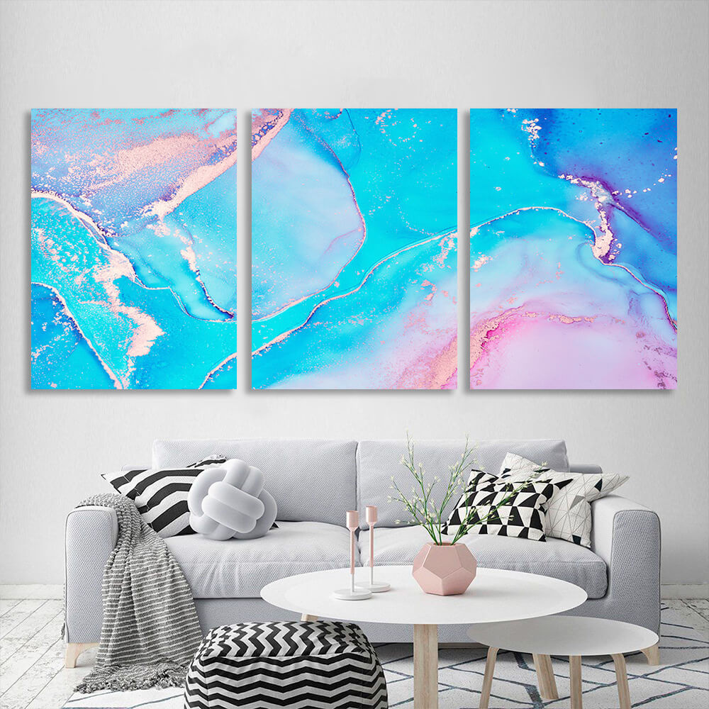 Modular turquoise-pink abstract Multi Panel Canvas Wall Art Print