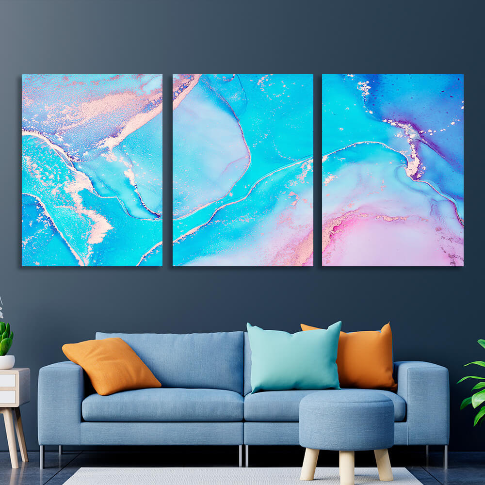 Modular turquoise-pink abstract Multi Panel Canvas Wall Art Print