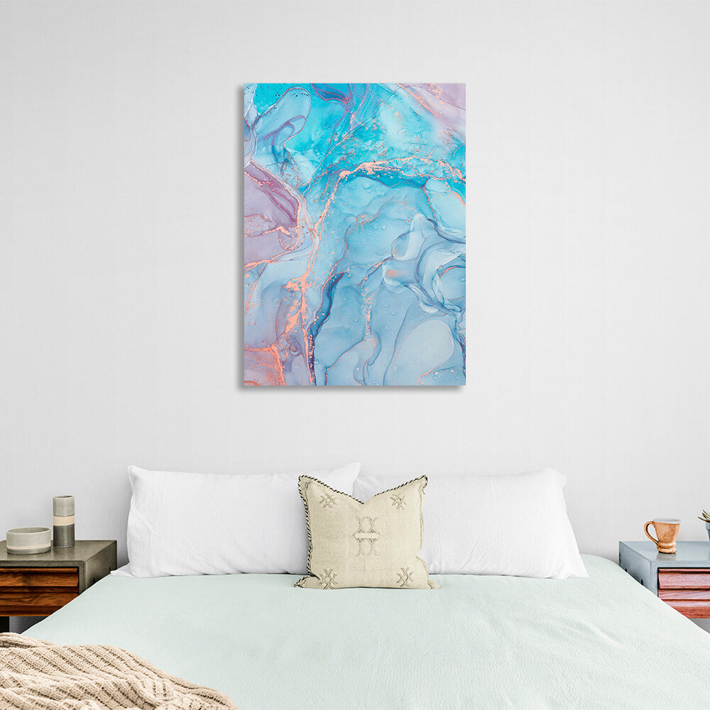 Turquoise blue with pink Abstraction Canvas Wall Art Print