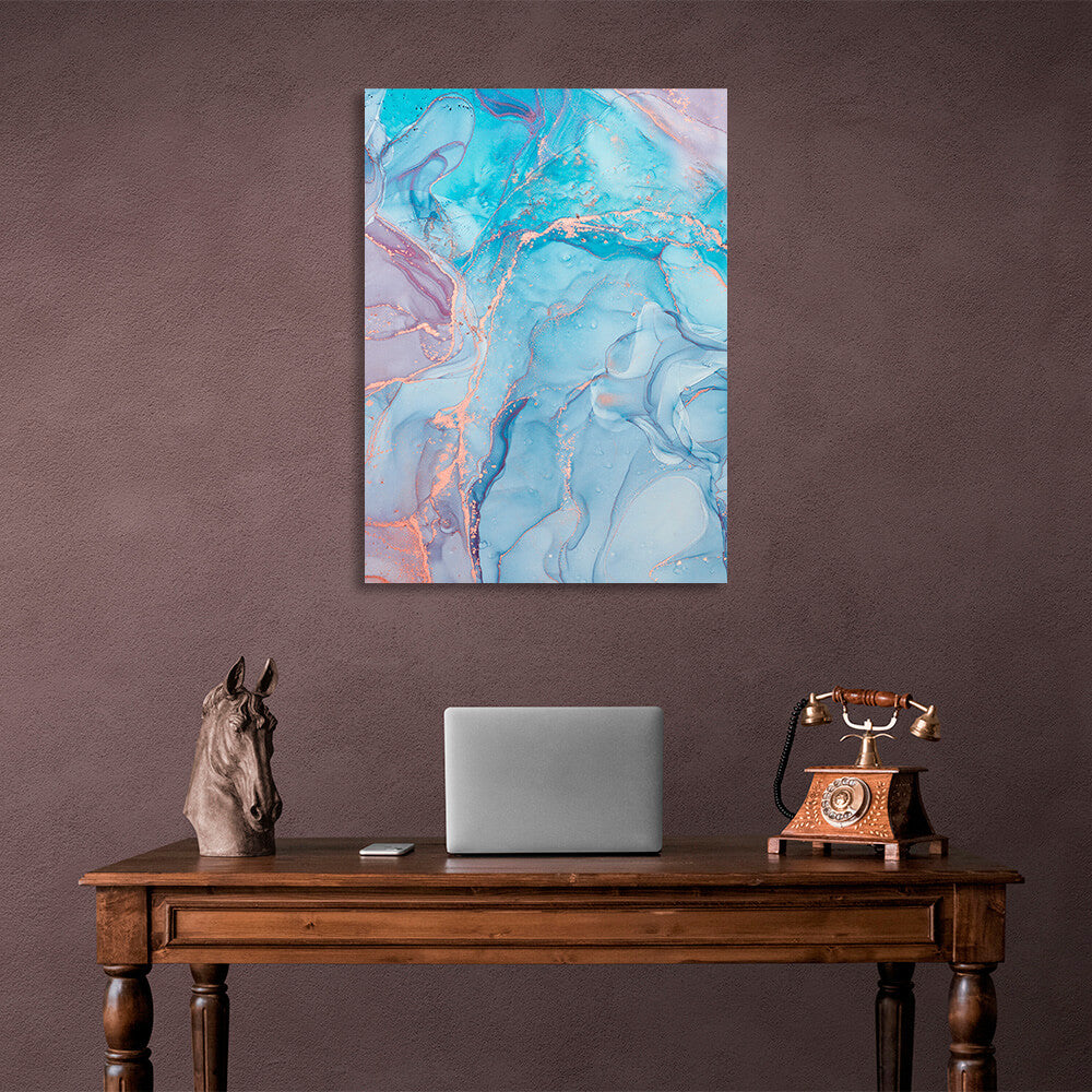 Turquoise blue with pink Abstraction Canvas Wall Art Print