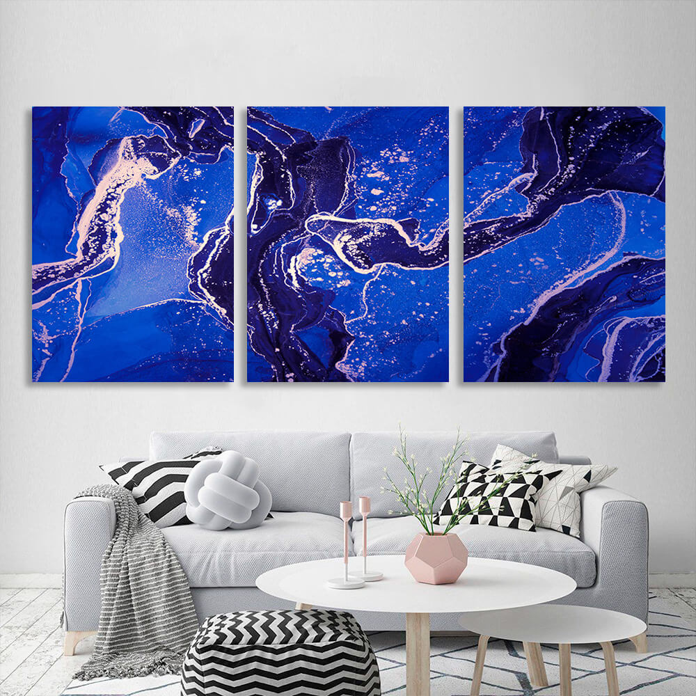 Modular navy blue abstract Multi Panel Canvas Wall Art Print