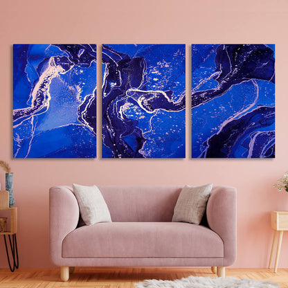 Modular navy blue abstract Multi Panel Canvas Wall Art Print