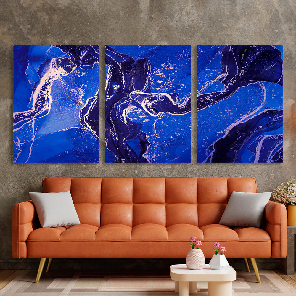 Modular navy blue abstract Multi Panel Canvas Wall Art Print