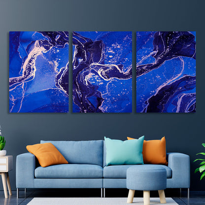 Modular navy blue abstract Multi Panel Canvas Wall Art Print