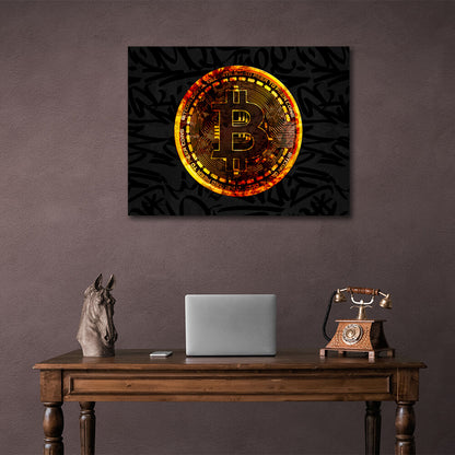 Gold Bitcoin coin Motivational Canvas Wall Art Print