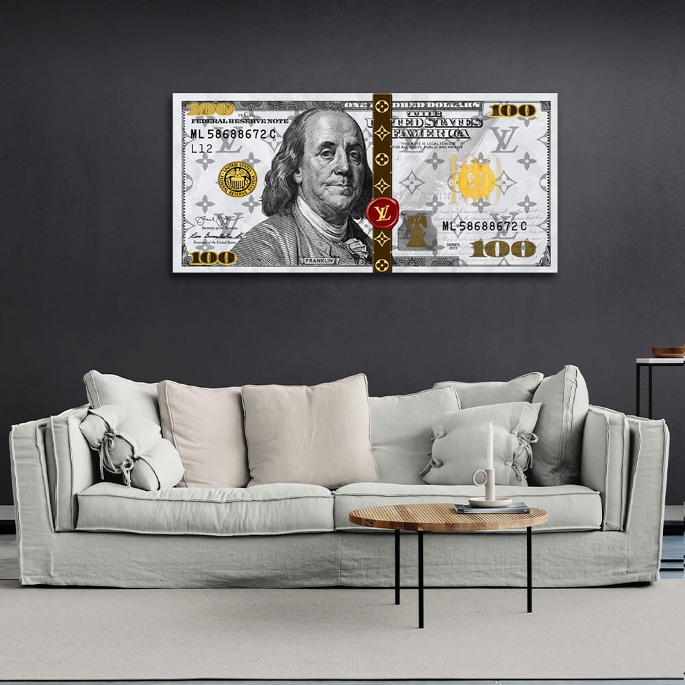 100 dollars White Franklin LV white Inspirational Canvas Wall Art Print