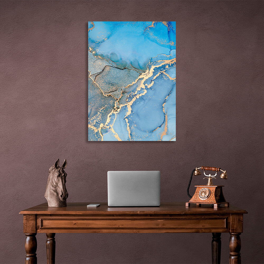 Blue and gold Abstraction Canvas Wall Art Print