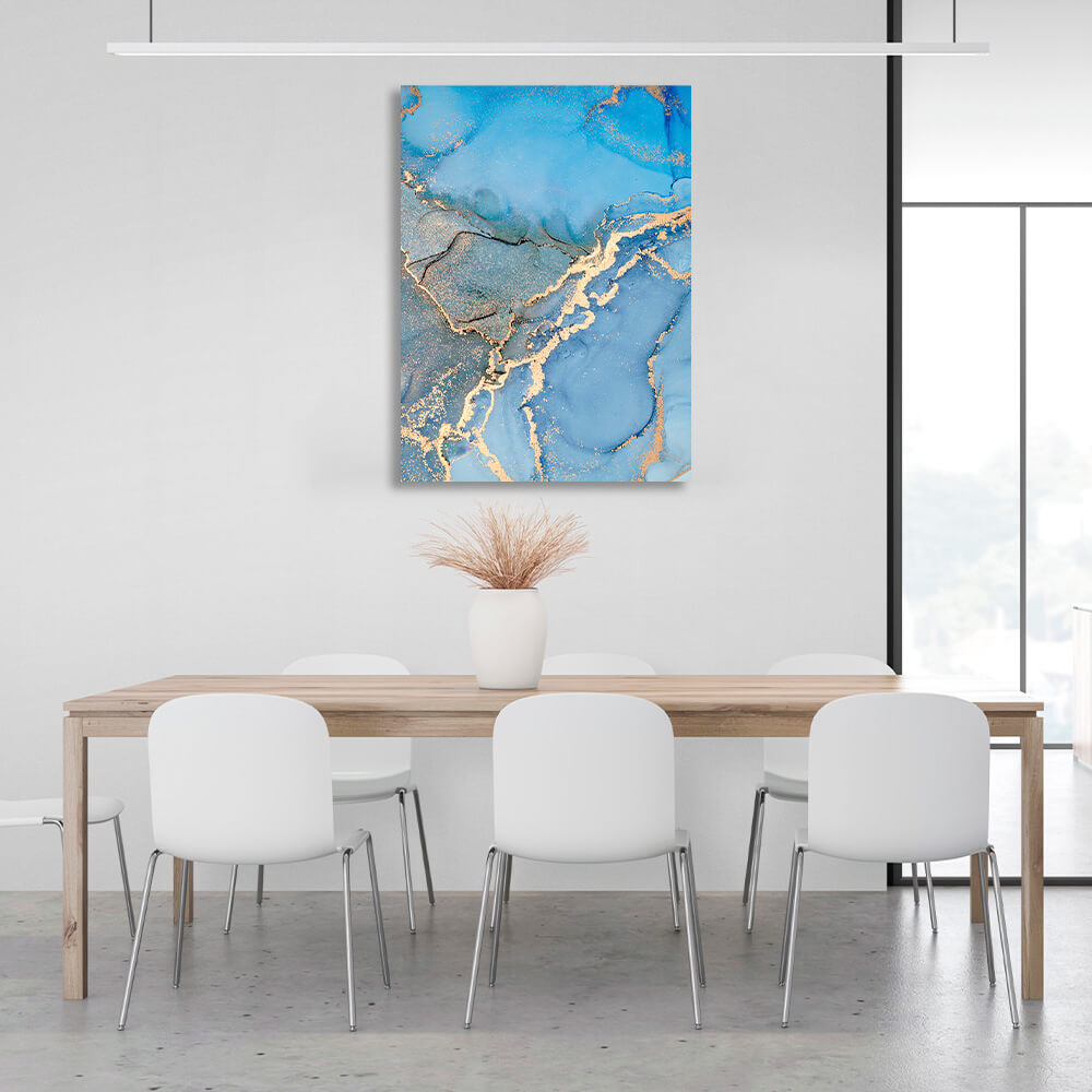 Blue and gold Abstraction Canvas Wall Art Print