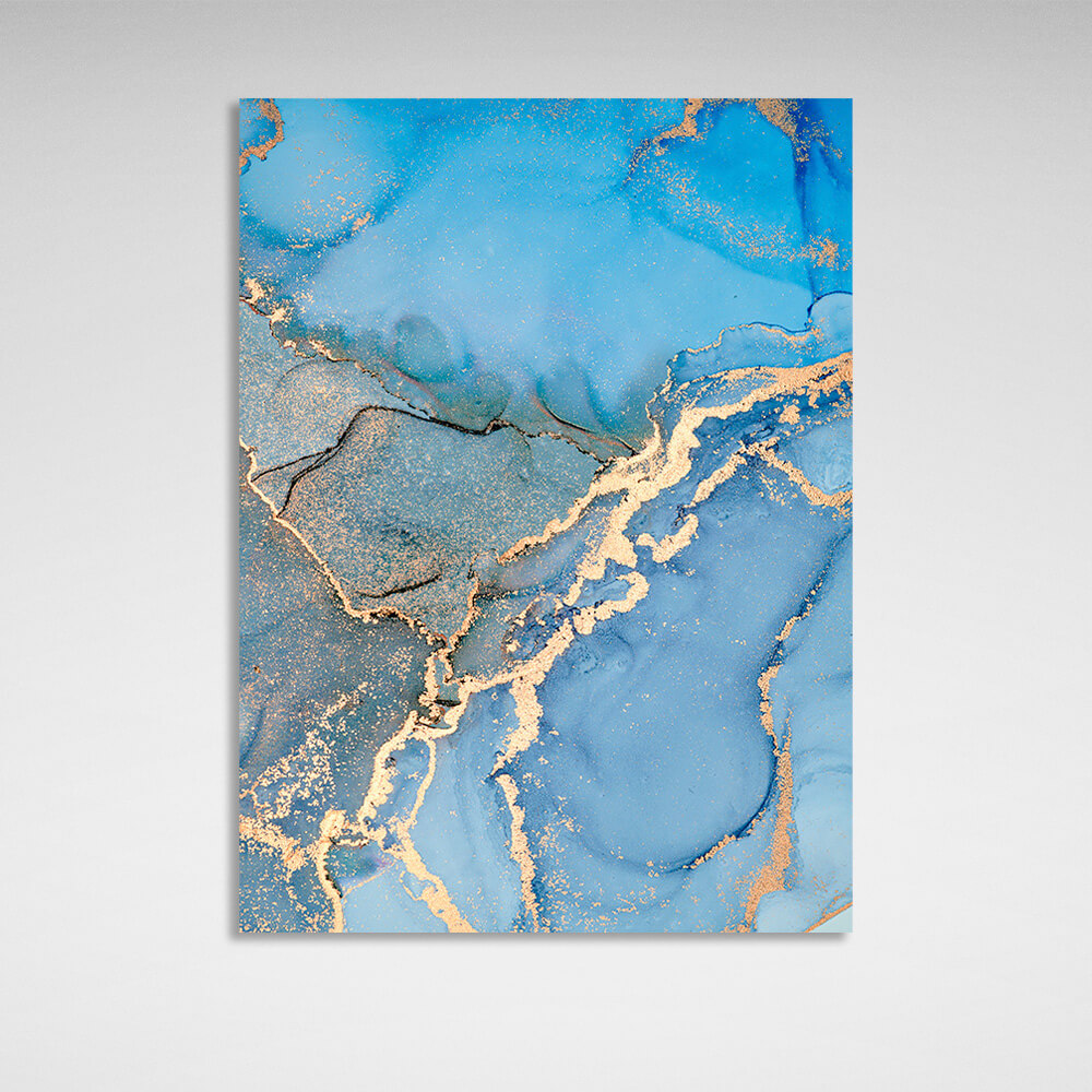 Blue and gold Abstraction Canvas Wall Art Print