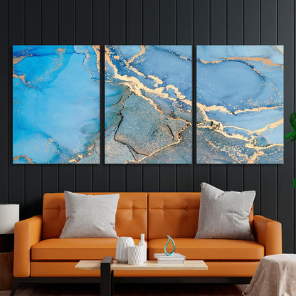 Modular blue and gold abstract Multi Panel Canvas Wall Art Print