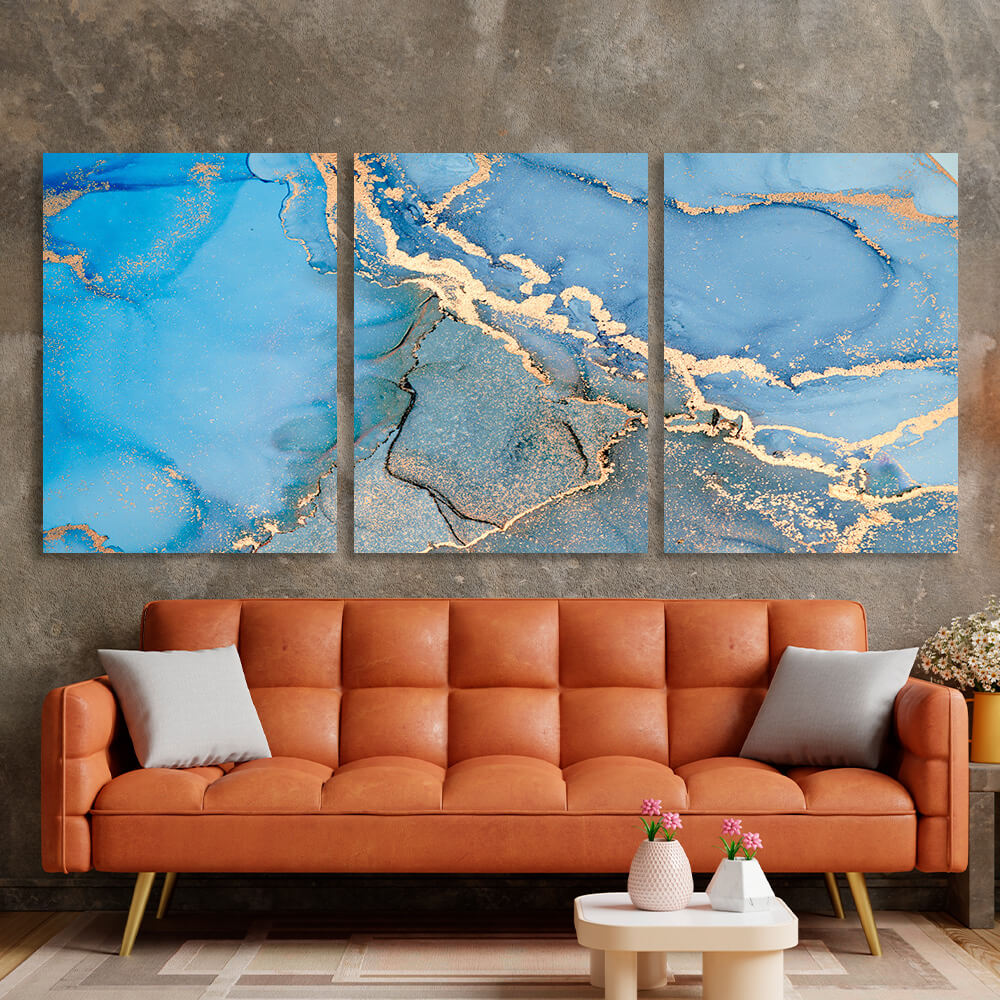 Modular blue and gold abstract Multi Panel Canvas Wall Art Print