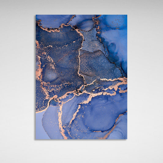 Blue with gold Abstraction Canvas Wall Art Print