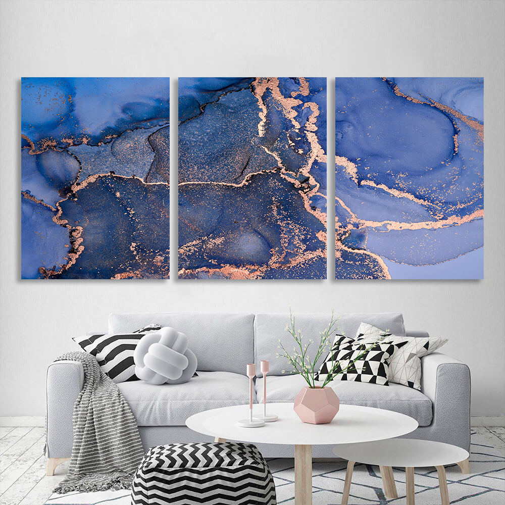 Modular blue and gold abstract Multi Panel Canvas Wall Art Print