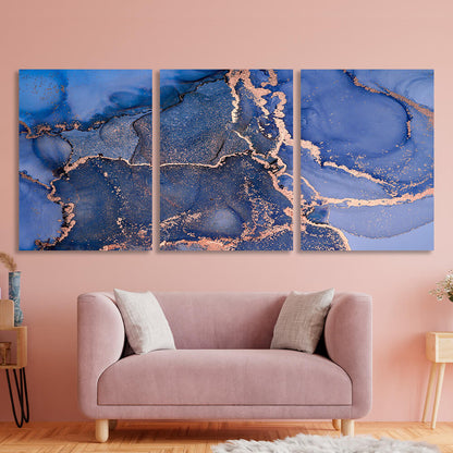 Modular blue and gold abstract Multi Panel Canvas Wall Art Print