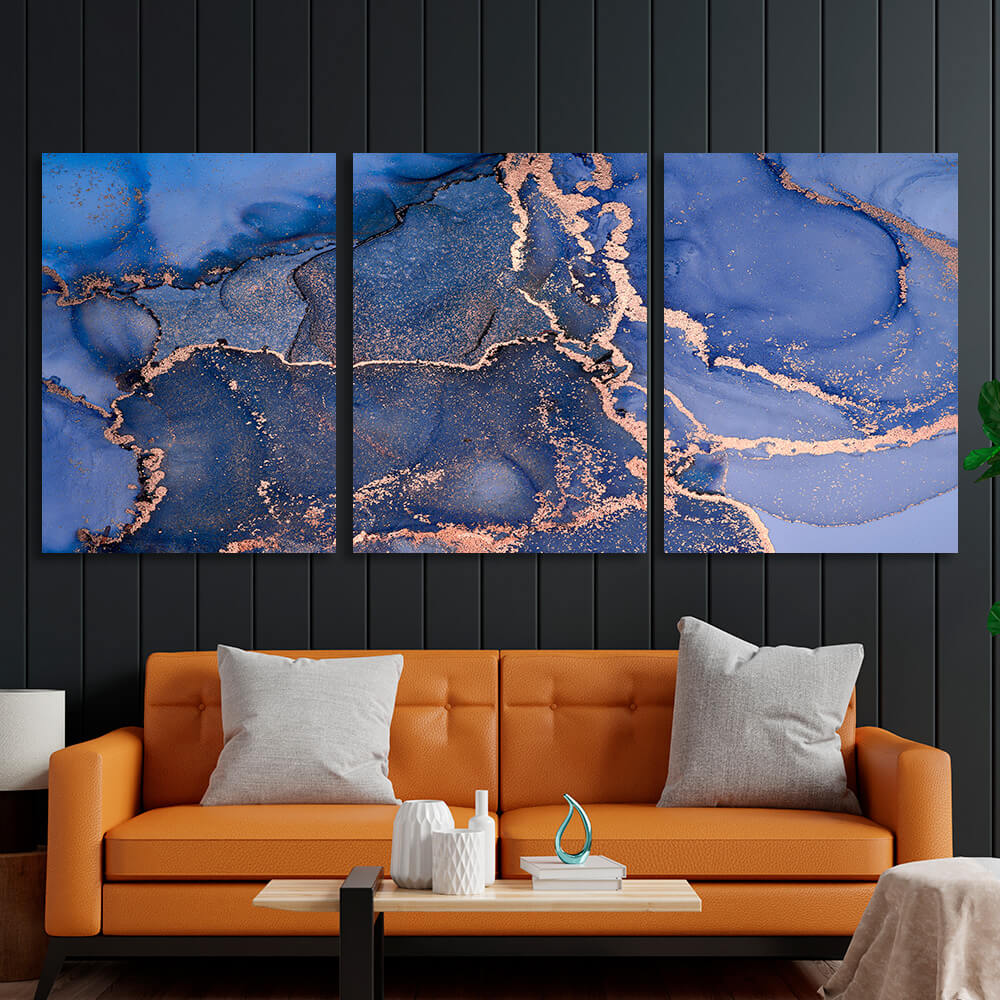 Modular blue and gold abstract Multi Panel Canvas Wall Art Print