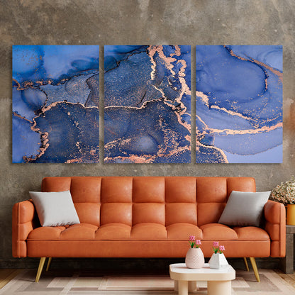 Modular blue and gold abstract Multi Panel Canvas Wall Art Print