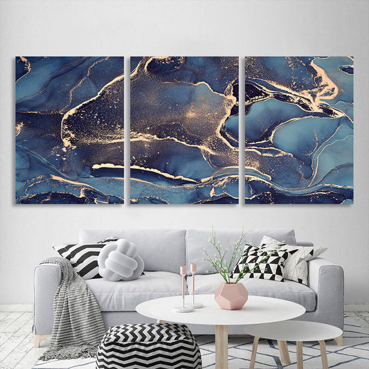 Modular abstract in dark blue and gold Multi Panel Canvas Wall Art Print