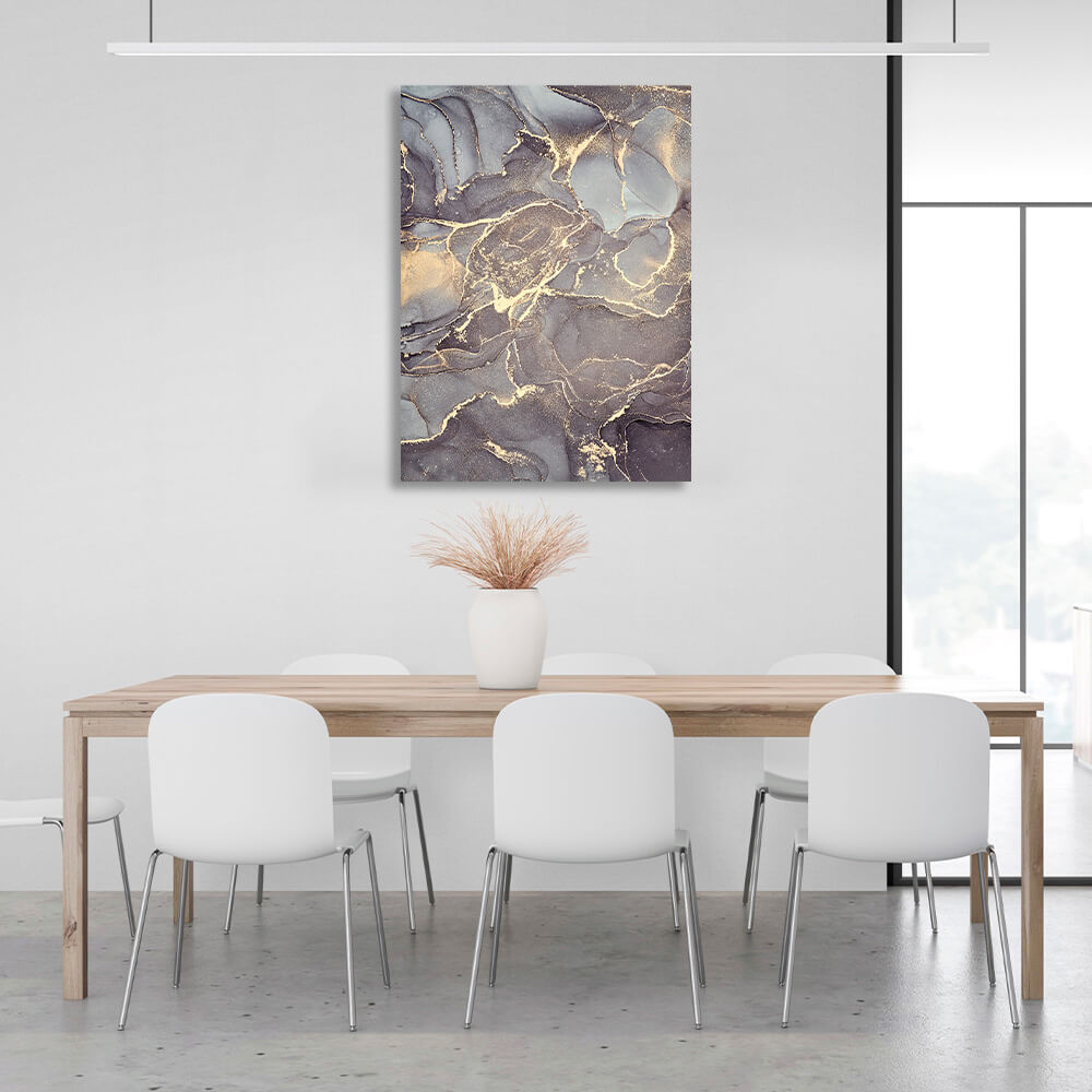 Abstract gray tones with gold Abstraction Canvas Wall Art Print