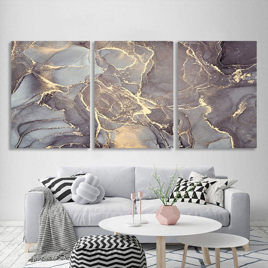 Modular gray abstract with gold elements Multi Panel Canvas Wall Art Print