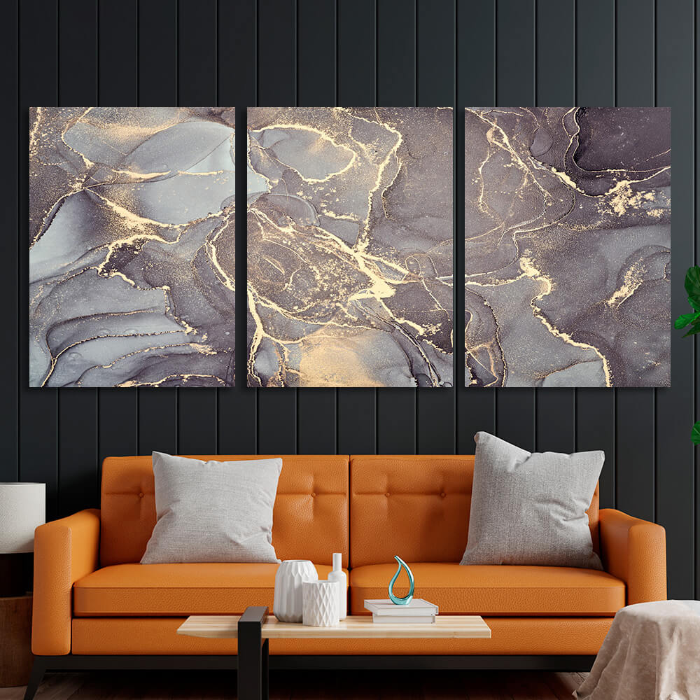 Modular gray abstract with gold elements Multi Panel Canvas Wall Art Print