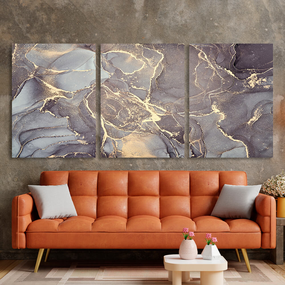 Modular gray abstract with gold elements Multi Panel Canvas Wall Art Print