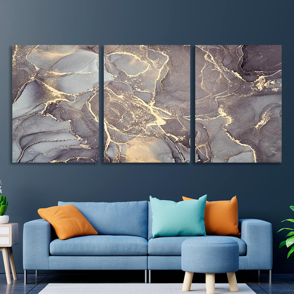 Modular gray abstract with gold elements Multi Panel Canvas Wall Art Print