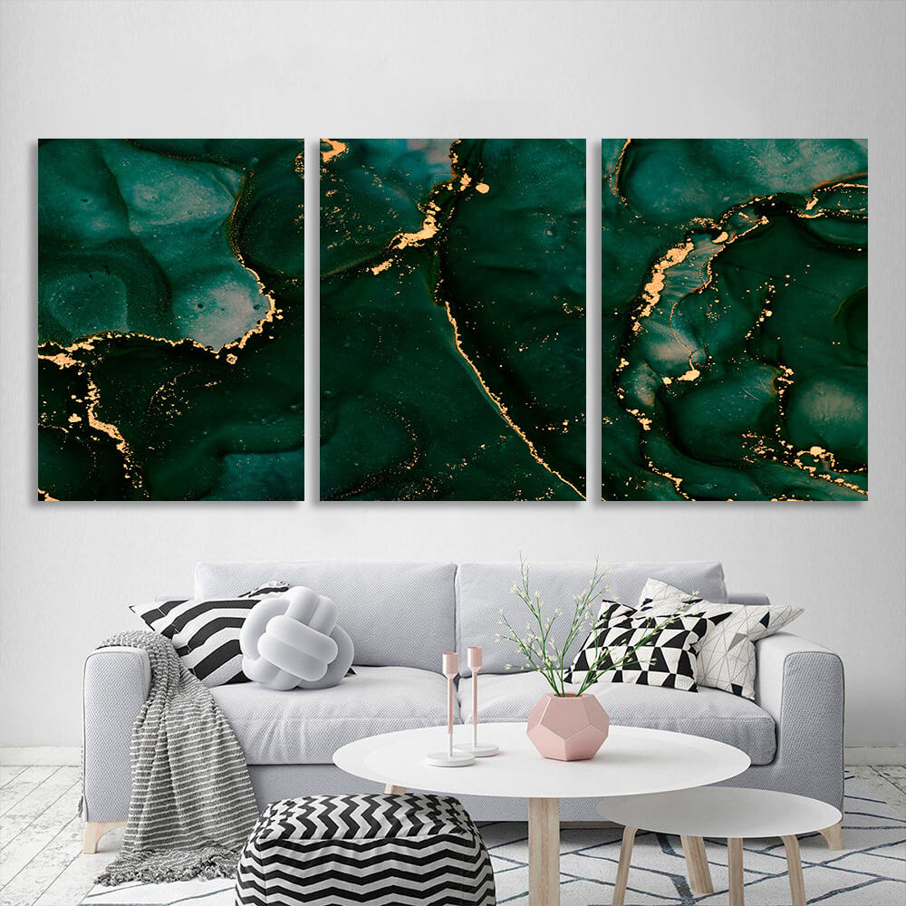 Modular green-and-gold abstract Multi Panel Canvas Wall Art Print