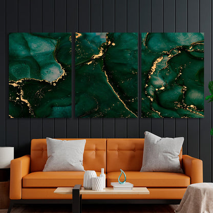 Modular green-and-gold abstract Multi Panel Canvas Wall Art Print