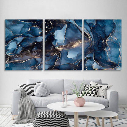 Modular abstraction in blue blues and gold shades Multi Panel Canvas Wall Art Print