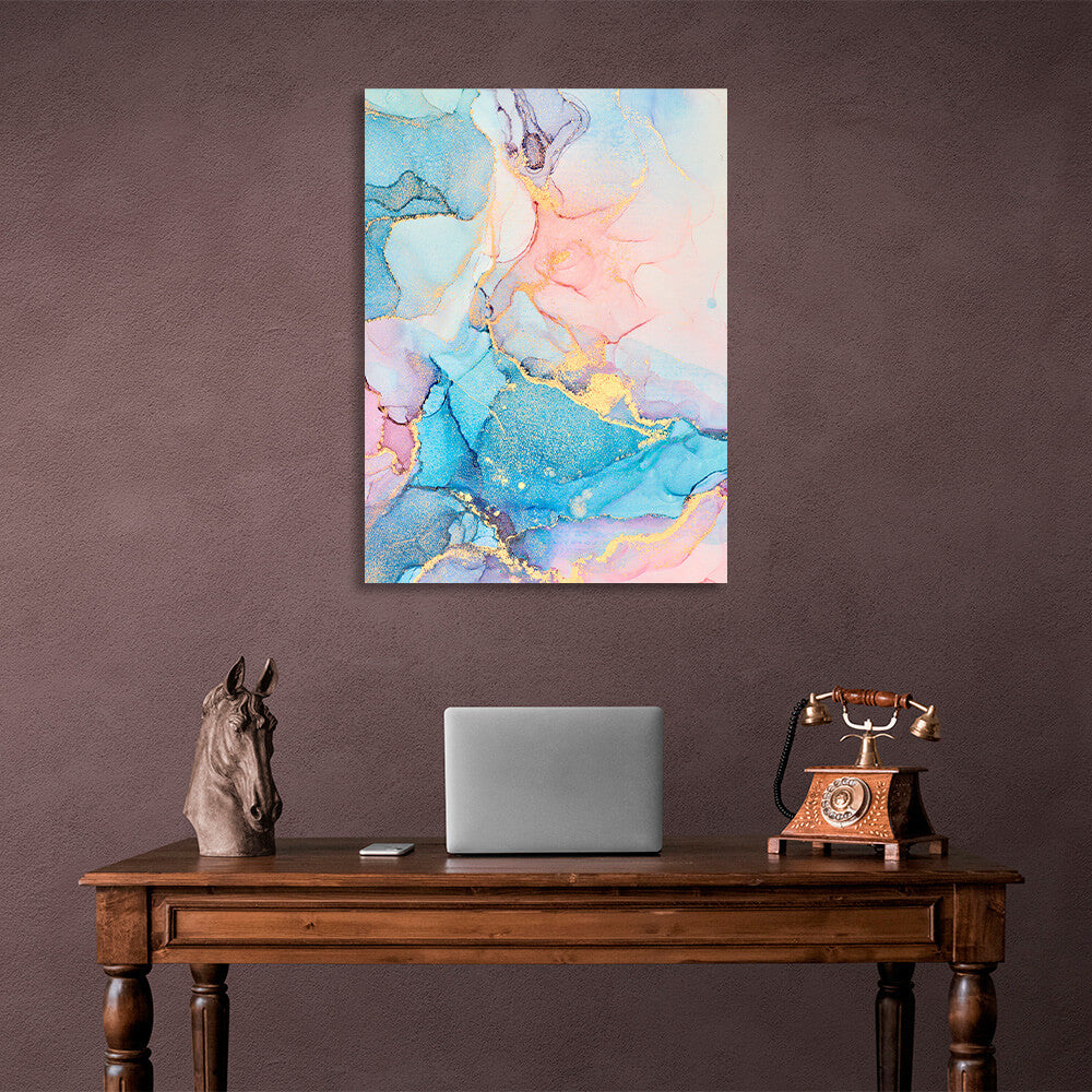 Powder pink with blue-gold tones Abstraction Canvas Wall Art Print