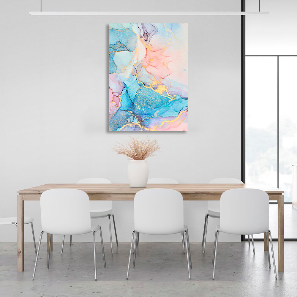 Powder pink with blue-gold tones Abstraction Canvas Wall Art Print